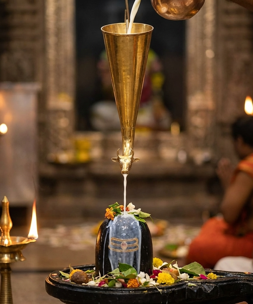 Brass Gaumukhi Shringi for Abhishek Small ( 23 CMS )