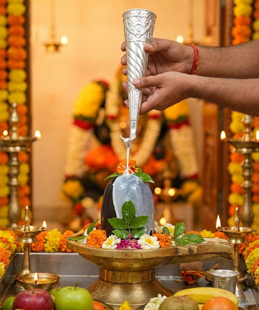 Silver Plated Gaumukhi Shringi for Rudrabhishek (Mediam)