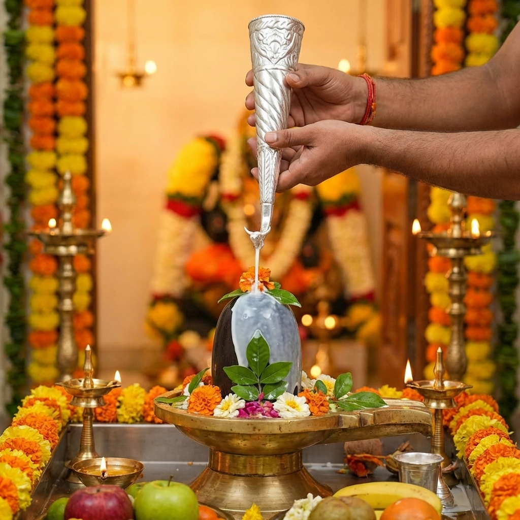 Silver Plated Gaumukhi Shringi for Rudrabhishek (Mediam)