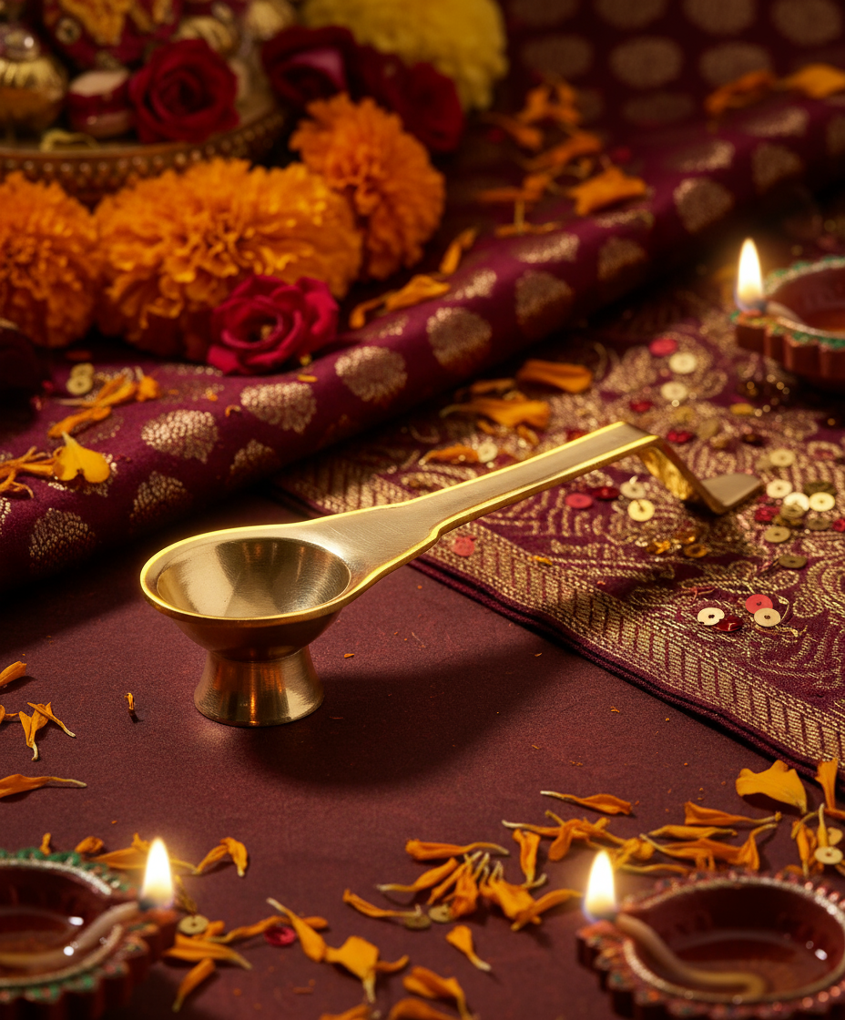 Brass Aarti Pooja Diya with Handle
