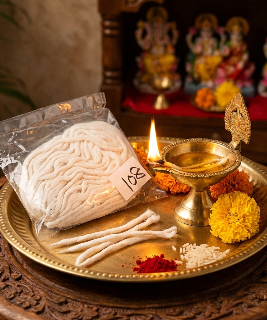 108 Vathulu- Karthika Masam Vathulu- 108 Cotton Wicks for Karthika Deepam Pooja (Pack of 5).