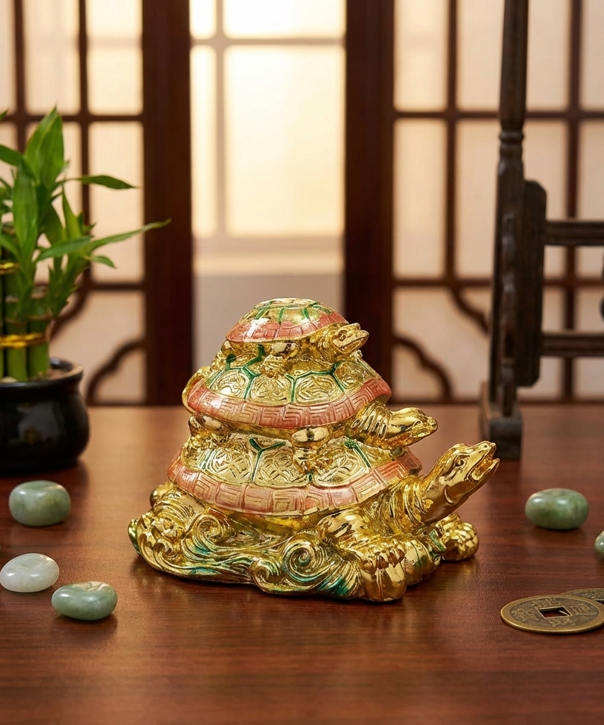 Triple Tortoise Turtle Family for Wealth