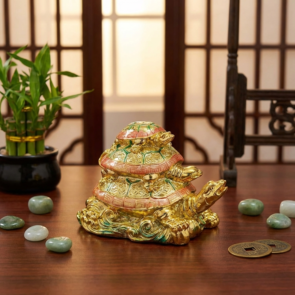 Triple Tortoise Turtle Family for Wealth