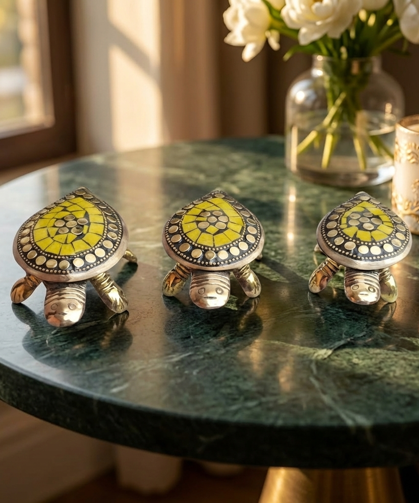 Feng Shui Brass Tortoise Wish Fulfilling Set with Secret Compartment – Pack of 3