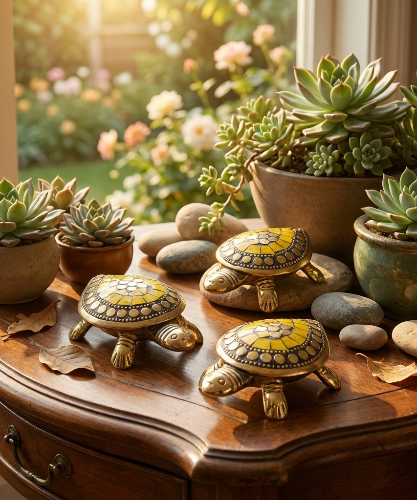 Feng Shui Brass Tortoise Wish Fulfilling Set with Secret Compartment – Pack of 3