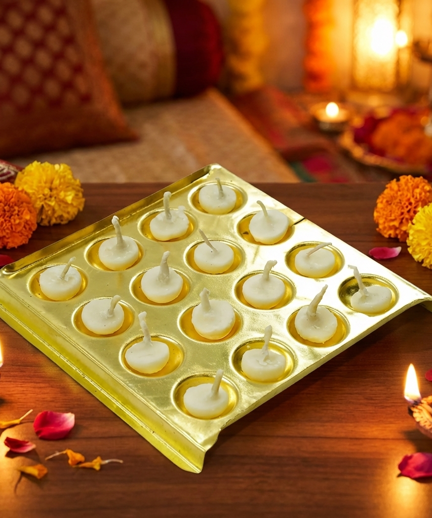 Square Design Brass Ghee Diya Holder for Pooja Room and Diwali Celebrations