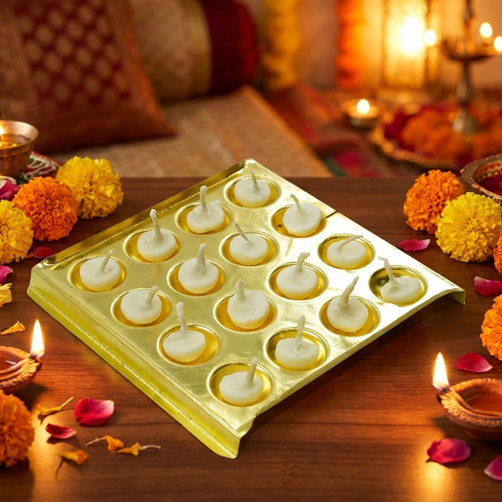 Square Design Brass Ghee Diya Holder for Pooja Room and Diwali Celebrations
