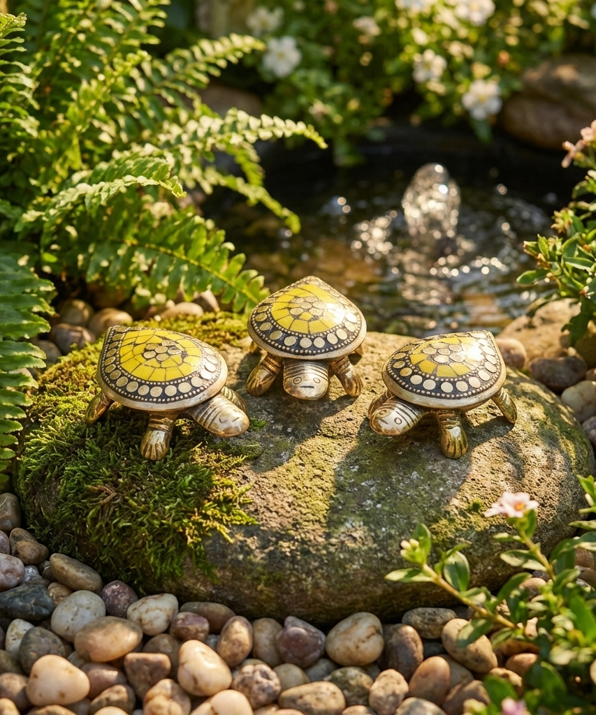 Feng Shui Brass Tortoise Wish Fulfilling Set with Secret Compartment – Pack of 3