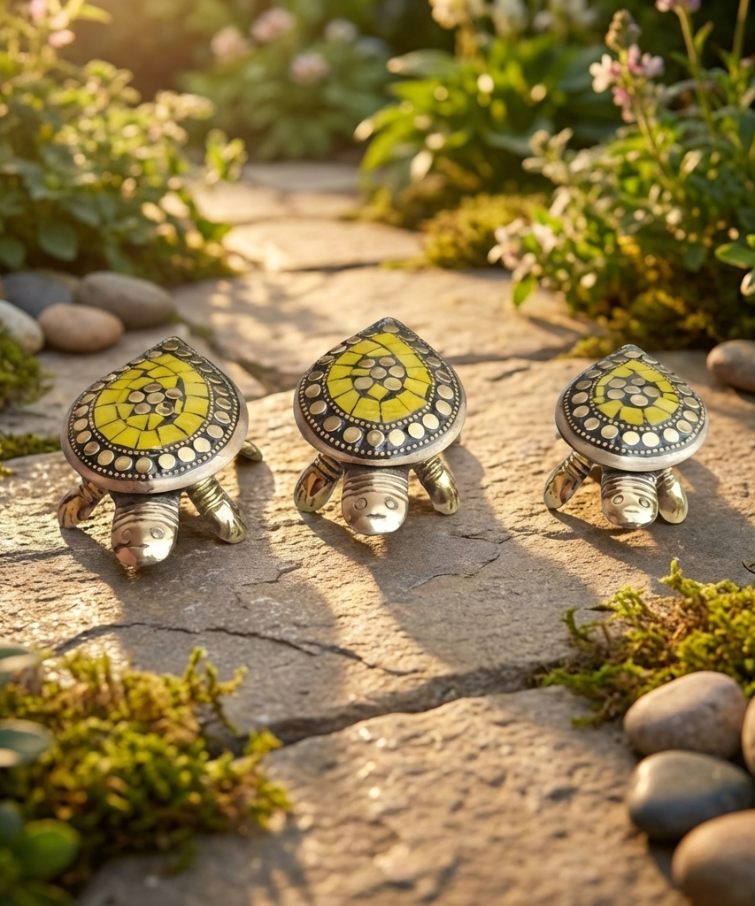 Feng Shui Brass Tortoise Wish Fulfilling Set with Secret Compartment – Pack of 3