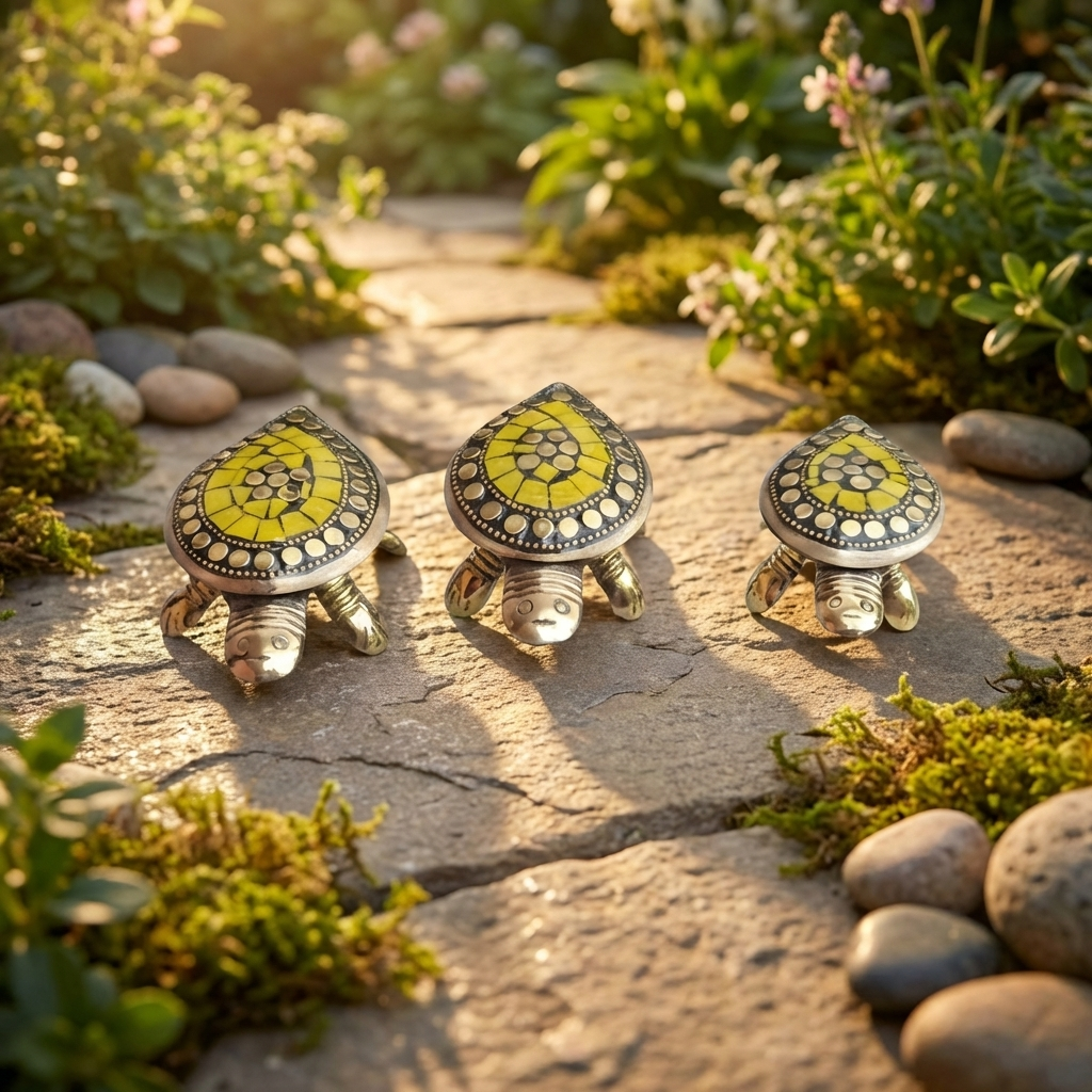 Feng Shui Brass Tortoise Wish Fulfilling Set with Secret Compartment – Pack of 3