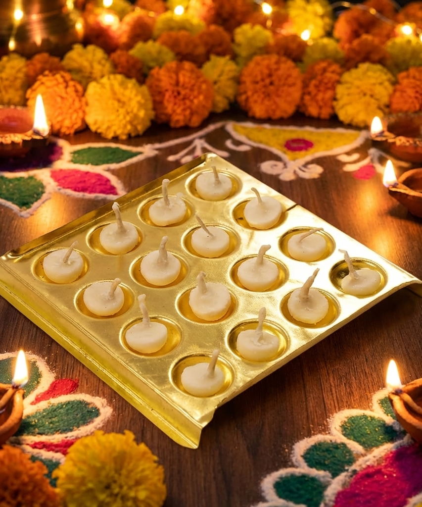 Square Design Brass Ghee Diya Holder for Pooja Room and Diwali Celebrations