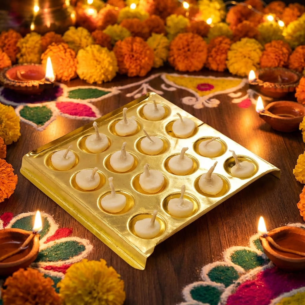 Square Design Brass Ghee Diya Holder for Pooja Room and Diwali Celebrations