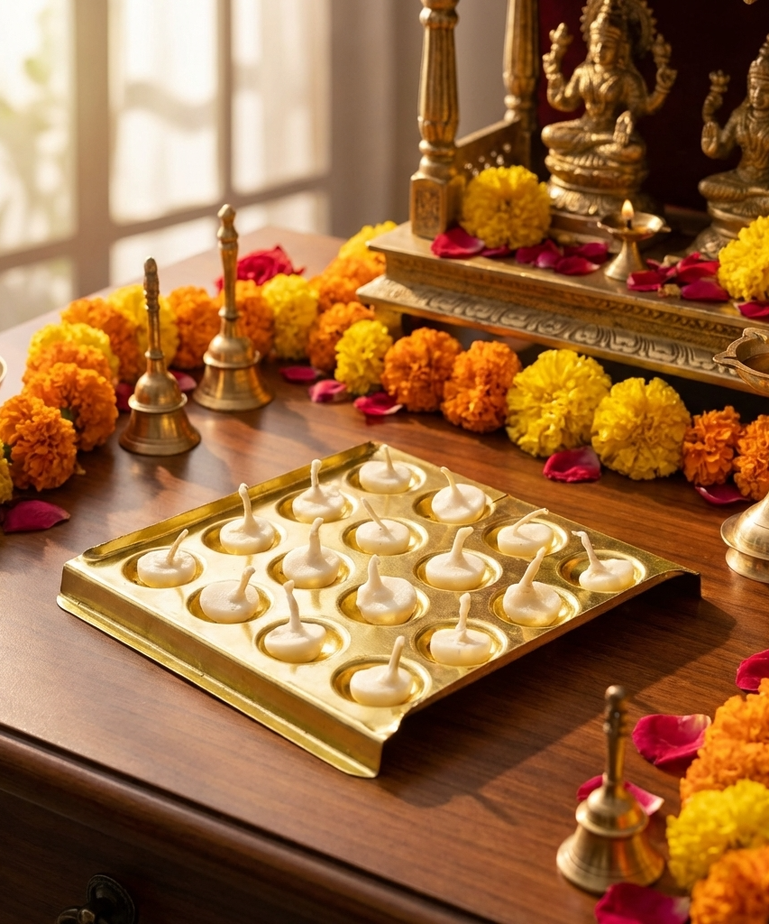 Square Design Brass Ghee Diya Holder for Pooja Room and Diwali Celebrations