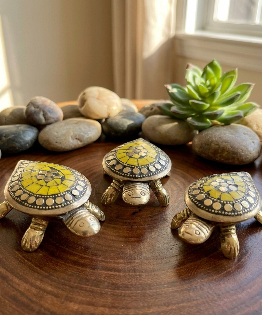 Feng Shui Brass Tortoise Wish Fulfilling Set with Secret Compartment – Pack of 3