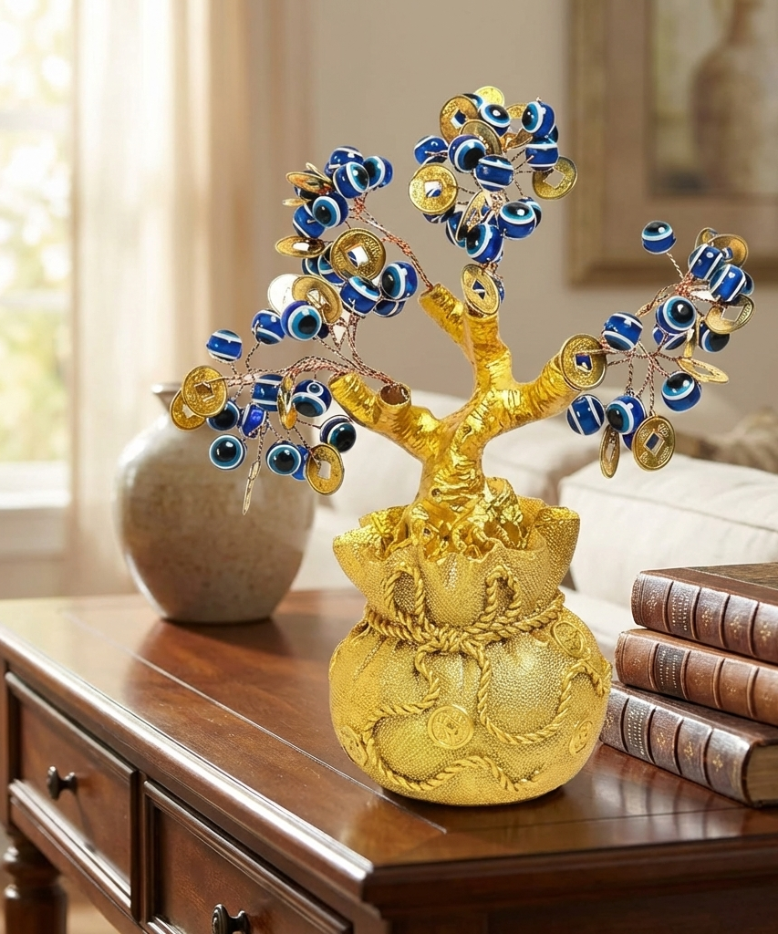 Feng Shui Evil Eye Money Tree for Home Decor – Spiritual Good Luck & Protection Tree ( Lenth-6cm,width-6cm,Height-15cm )