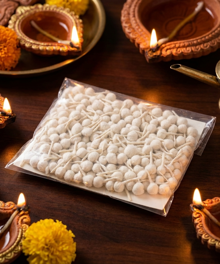 Round Cotton Wicks for Diya  Phool Batti for Puja (Wicks)|Round Batti for Diwali Puja|250 Pieces .