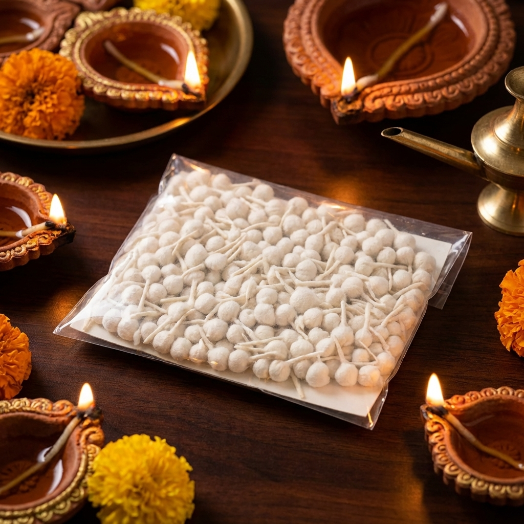 Round Cotton Wicks for Diya  Phool Batti for Puja (Wicks)|Round Batti for Diwali Puja|250 Pieces .