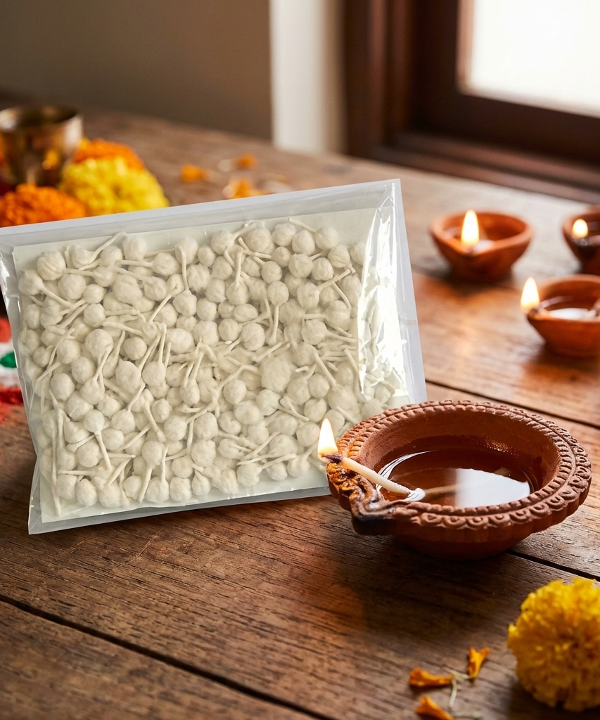Round Cotton Wicks for Diya  Phool Batti for Puja (Wicks)|Round Batti for Diwali Puja|250 Pieces .