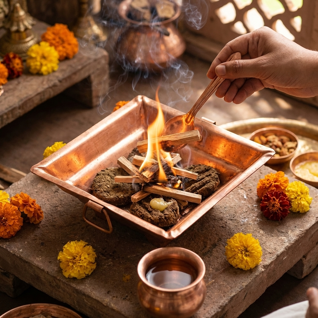 Pure Copper Havan Kund with Handle | Agnihotra Yagna Kund (17 × 17 × 7 cm, 250g)