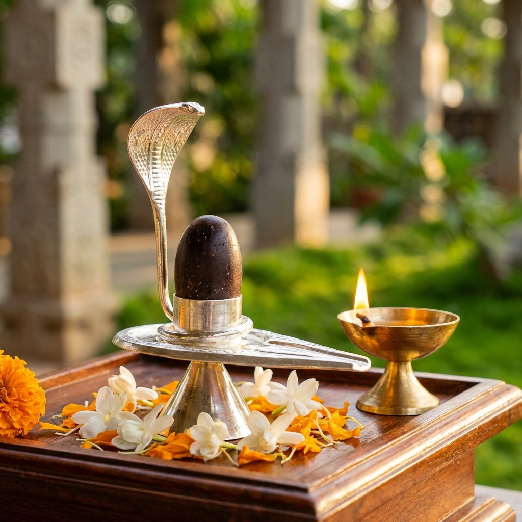 Rudraksha Narmadeshwar Shivling Jalhari Silver( 7 inch )