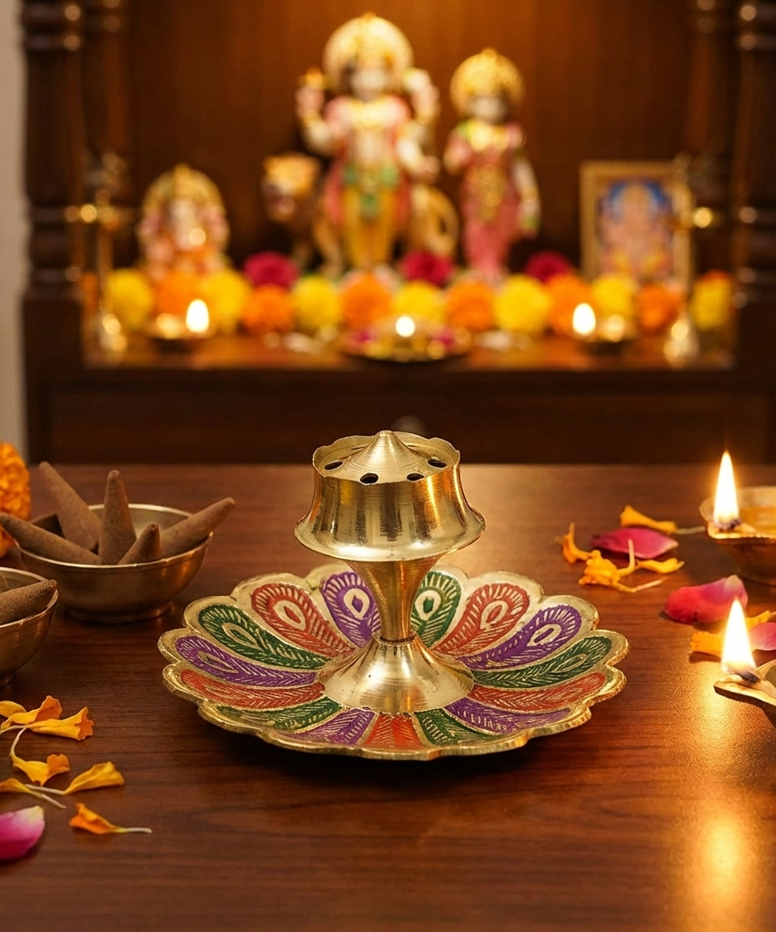 Brass Agarbatti Stand Incense,Agarbatti Holder for Pooja at Home, Office, Mandir, and Many More Spiritual Events