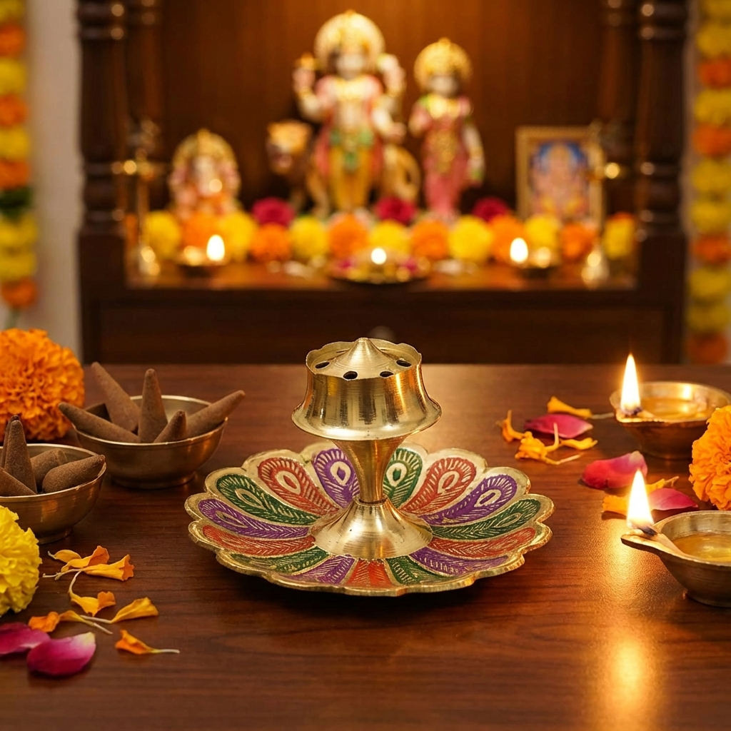 Brass Agarbatti Stand Incense,Agarbatti Holder for Pooja at Home, Office, Mandir, and Many More Spiritual Events