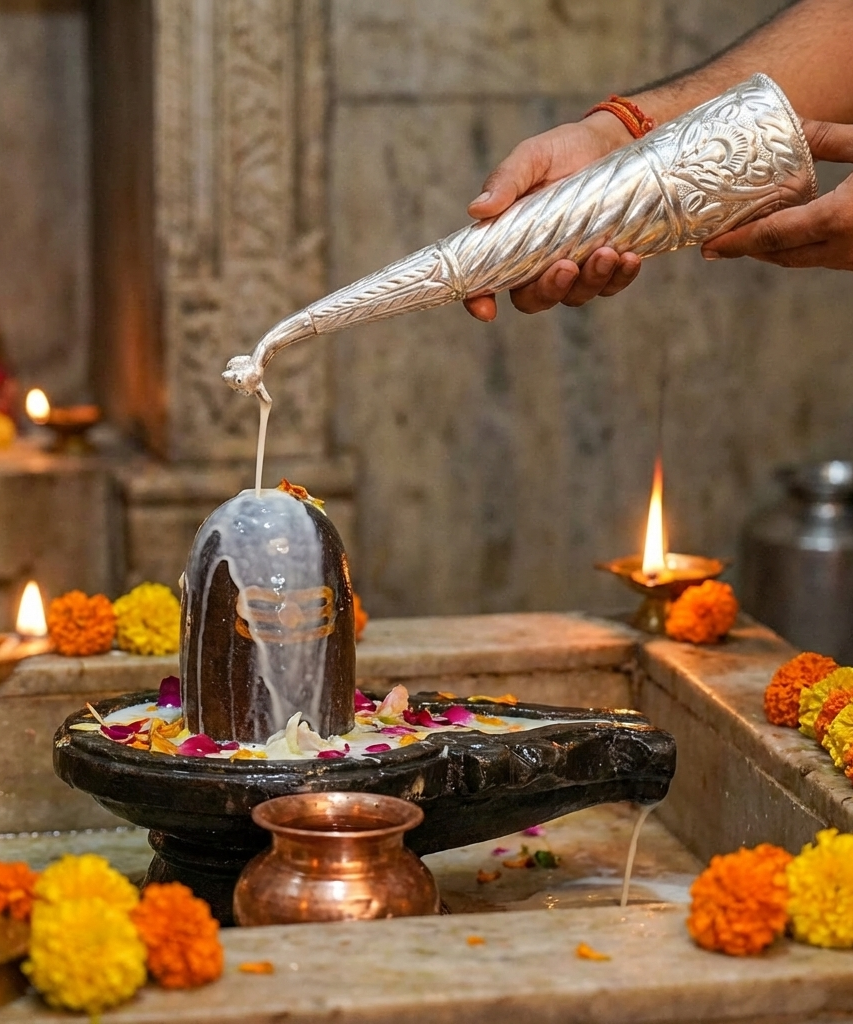Silver Plated Gaumukhi Shringi for Rudrabhishek (Mediam)