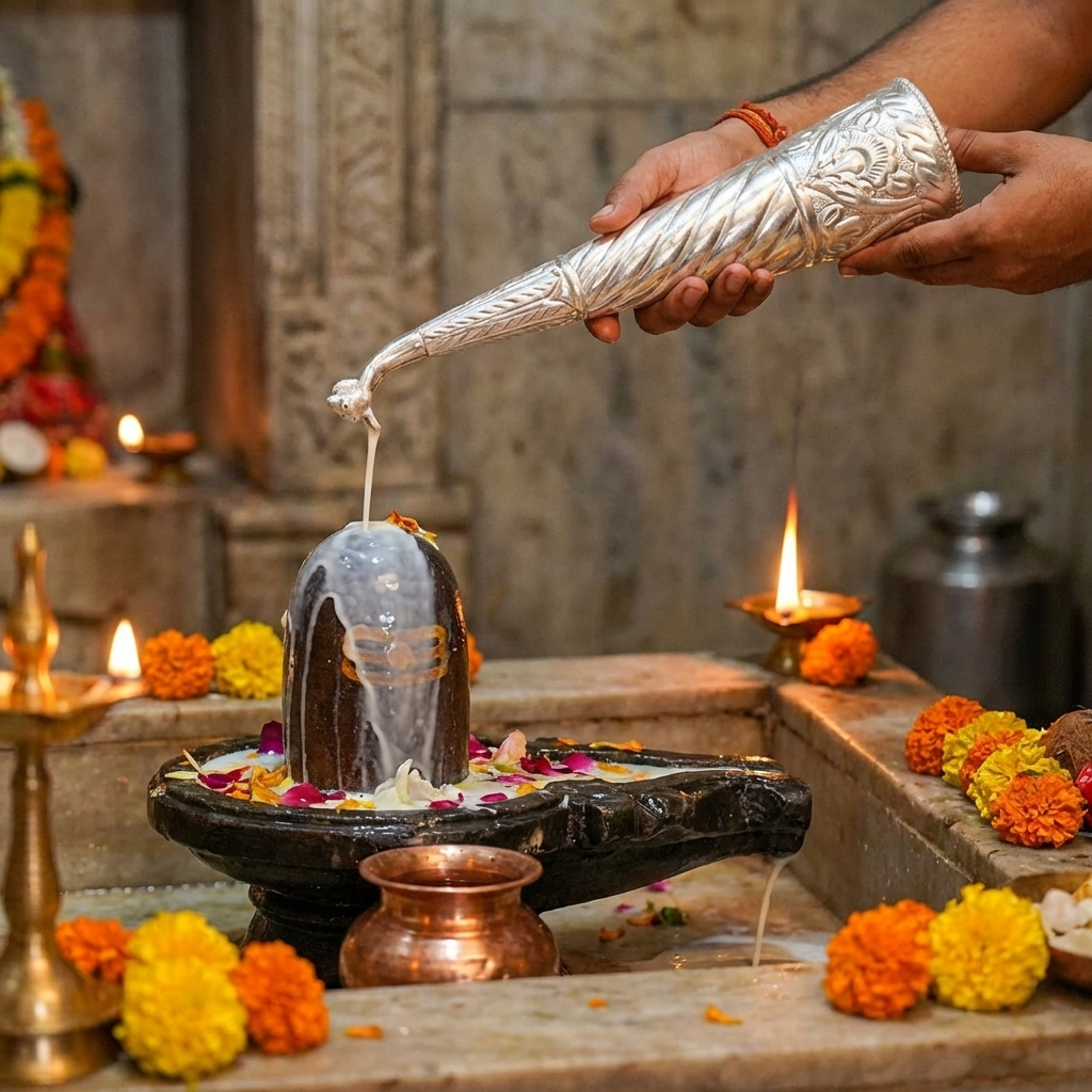 Silver Plated Gaumukhi Shringi for Rudrabhishek (Mediam)