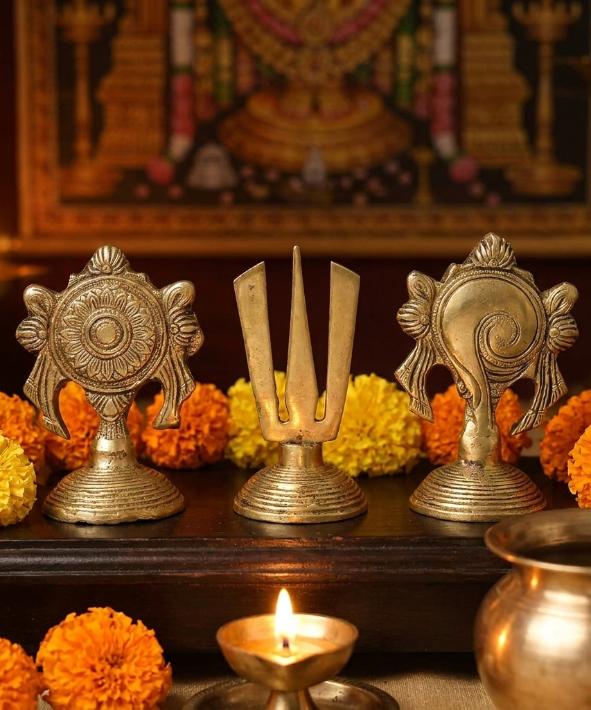 Shanku Chakra Namam Lord Vishnu Balaji Auspicious Holy Symbol Decor Set