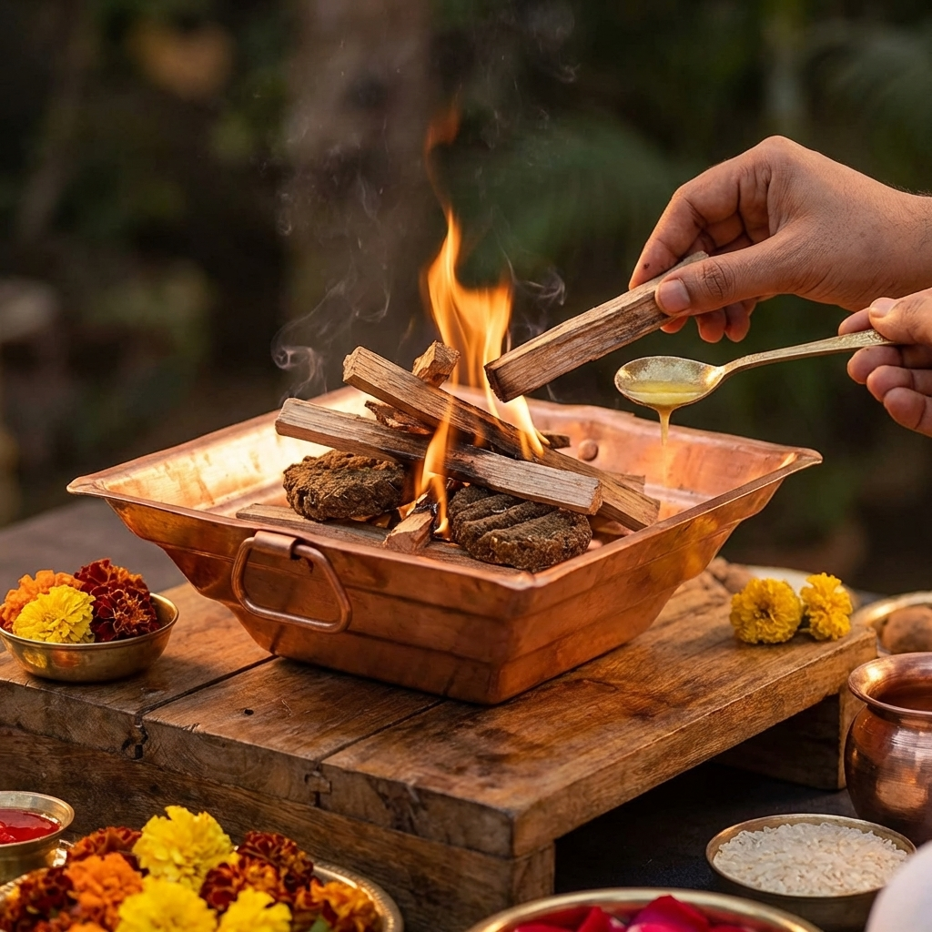 Pure Copper Havan Kund with Handle | Agnihotra Yagna Kund (17 × 17 × 7 cm, 250g)