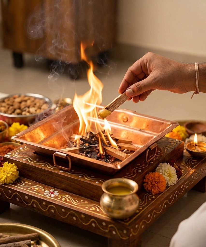 Pure Copper Havan Kund with Handle | Agnihotra Yagna Kund (17 × 17 × 7 cm, 250g)