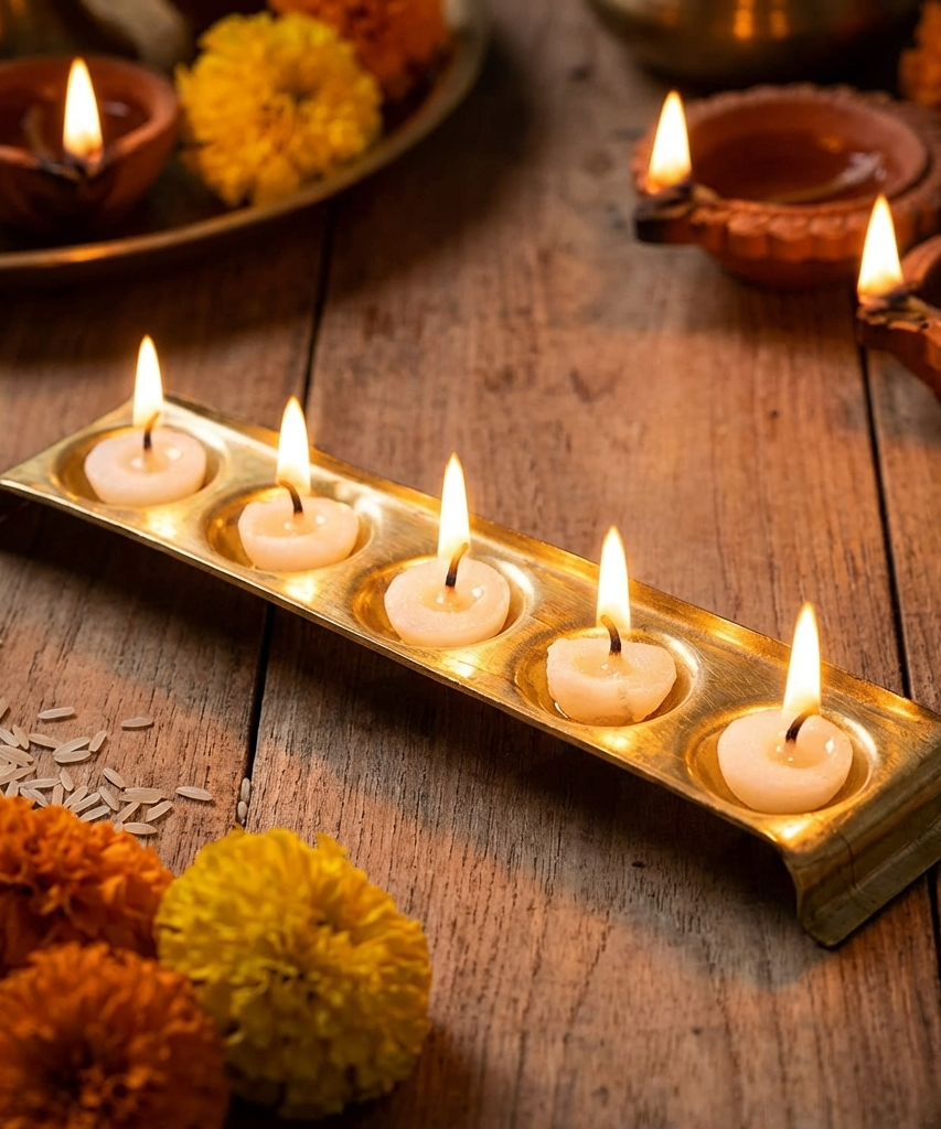 Rectangle Design Brass Ghee Diya Holder Small