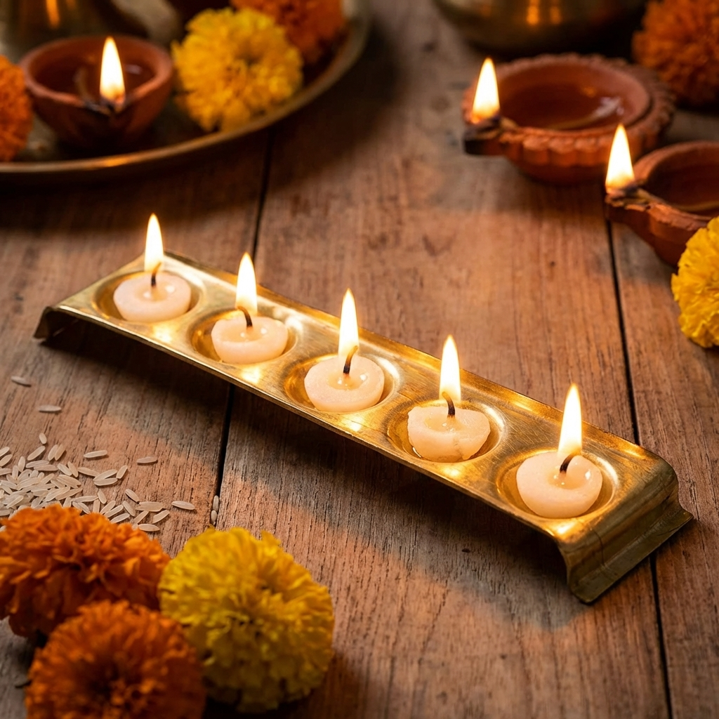 Rectangle Design Brass Ghee Diya Holder Small