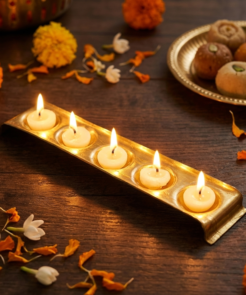 Rectangle Design Brass Ghee Diya Holder Small