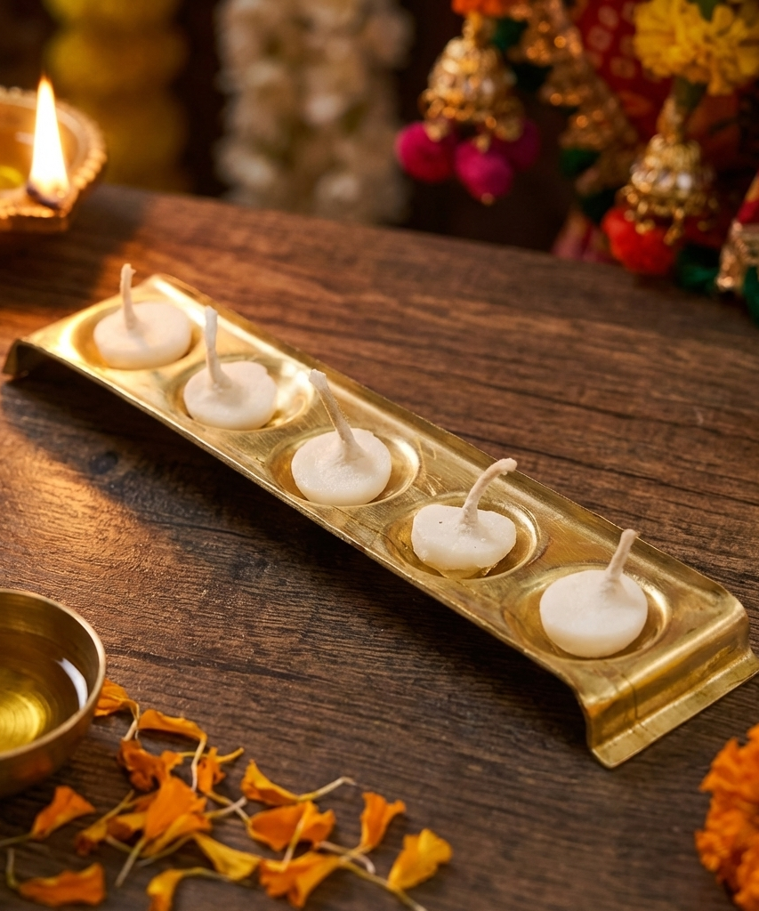 Rectangle Design Brass Ghee Diya Holder Small