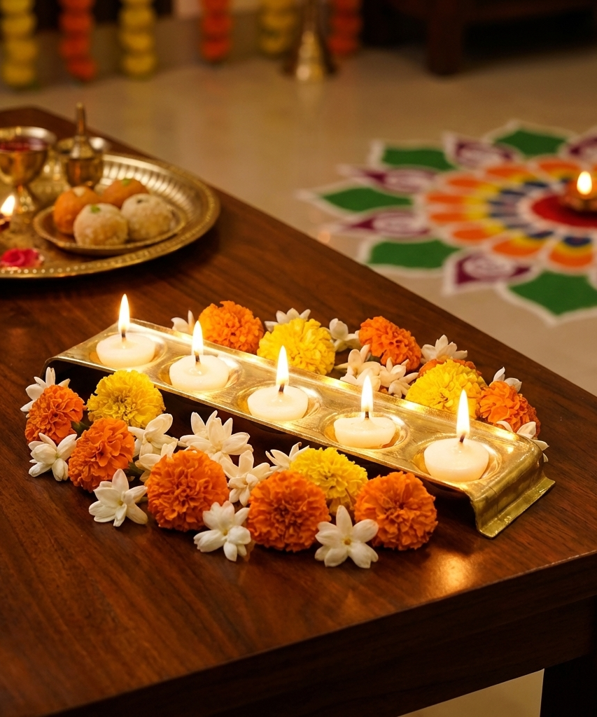 Rectangle Design Brass Ghee Diya Holder Small