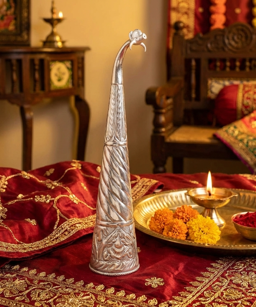 Silver Plated Gaumukhi Shringi for Rudrabhishek (Mediam)