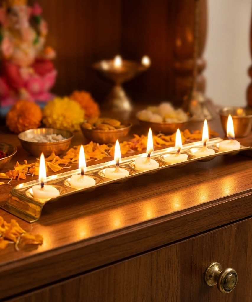 Brass Rectangular Ghee Diya Holder