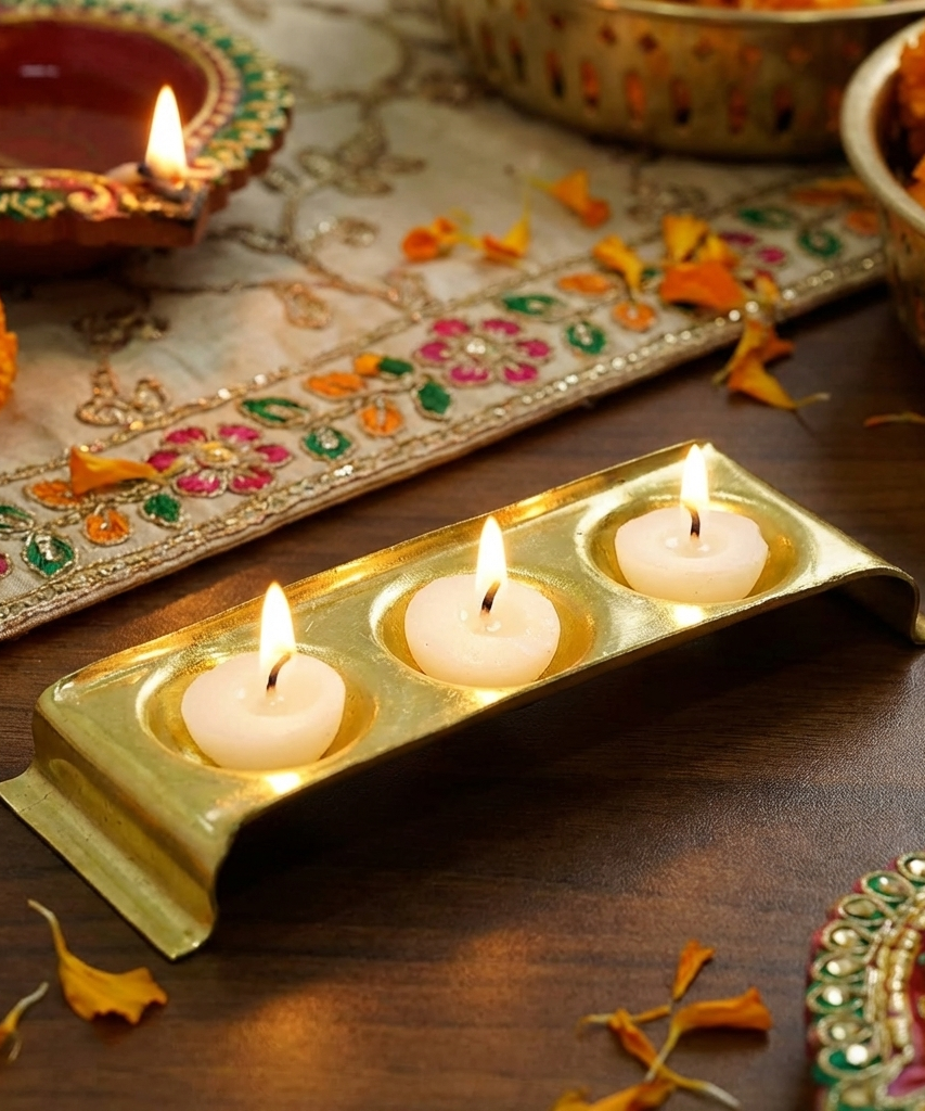 Brass Rectangular Ghee Diya Holder- Small