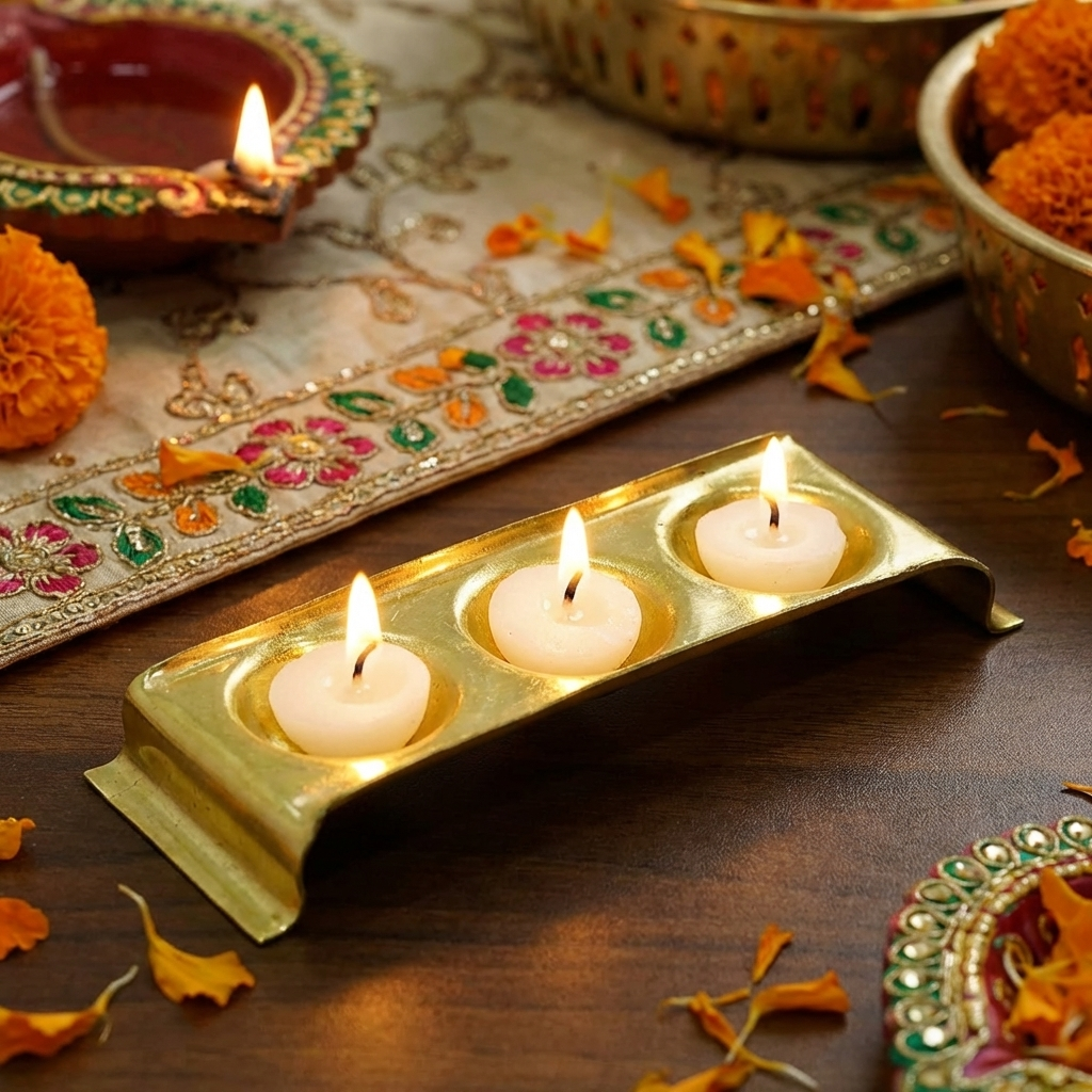 Brass Rectangular Ghee Diya Holder- Small