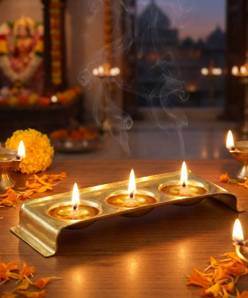 Brass Rectangular Ghee Diya Holder- Small