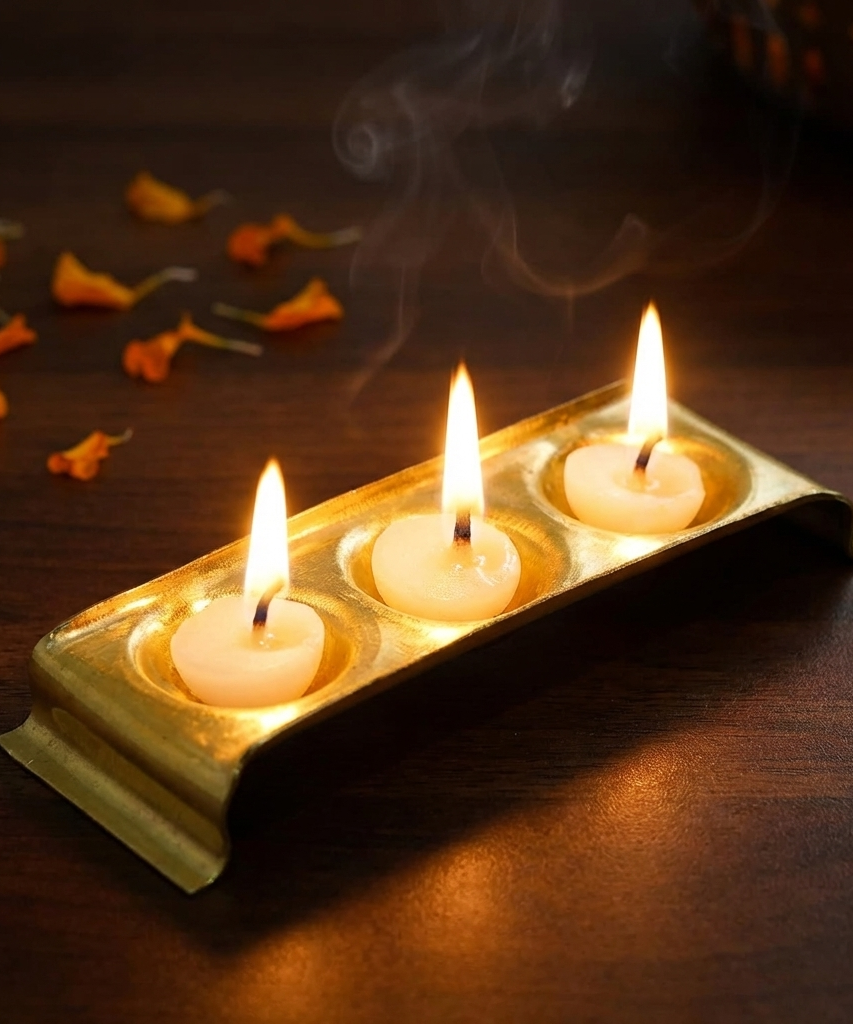 Brass Rectangular Ghee Diya Holder- Small