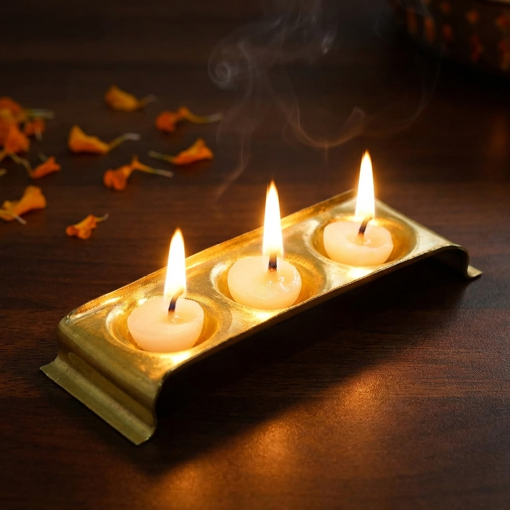 Brass Rectangular Ghee Diya Holder- Small