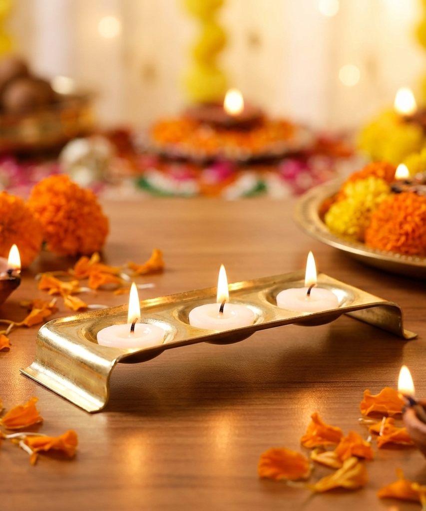 Brass Rectangular Ghee Diya Holder- Small