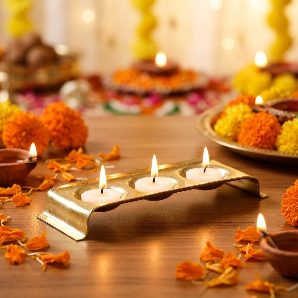 Brass Rectangular Ghee Diya Holder- Small