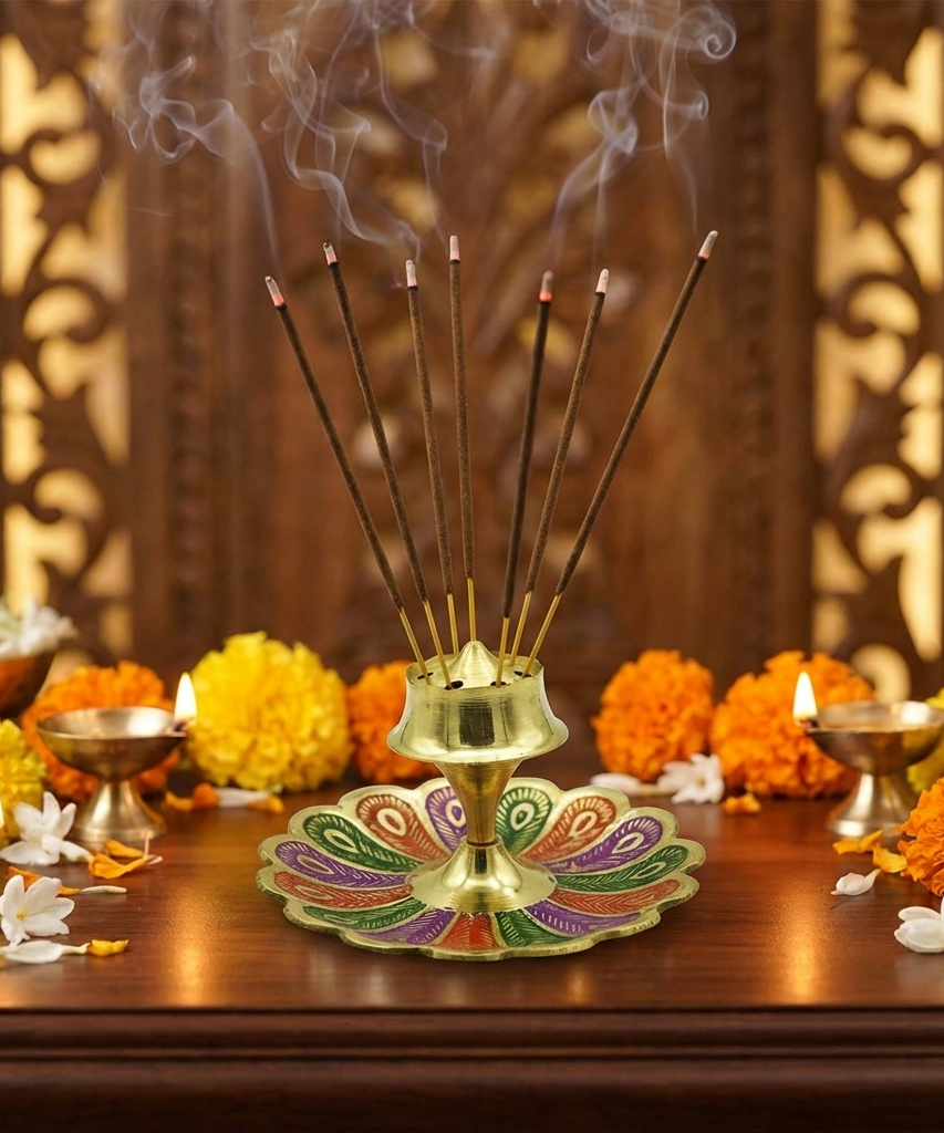 Brass Agarbatti Stand Incense,Agarbatti Holder for Pooja at Home, Office, Mandir, and Many More Spiritual Events