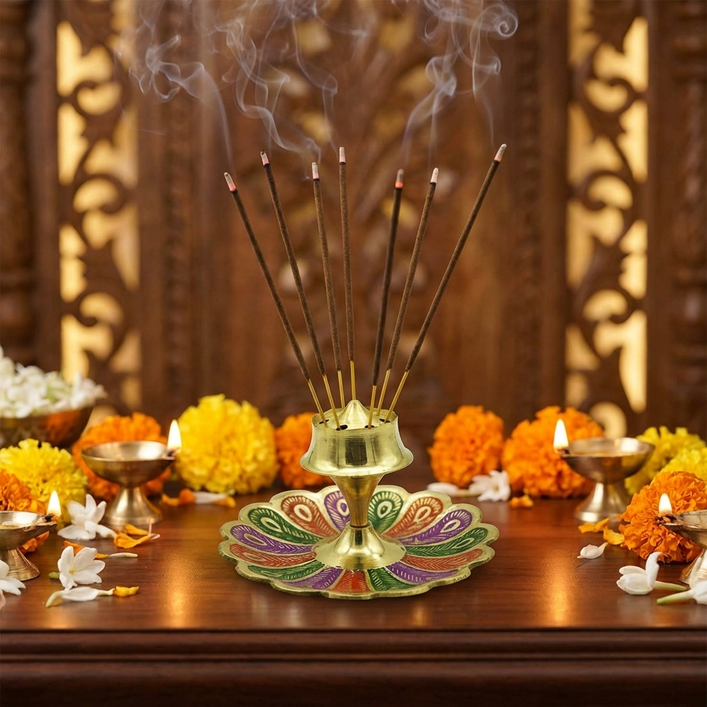 Brass Agarbatti Stand Incense,Agarbatti Holder for Pooja at Home, Office, Mandir, and Many More Spiritual Events