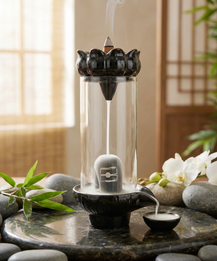 Shivling Design Backflow Smoke Fountain Incense Holder with 10 Backflow Cones
