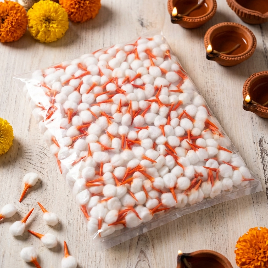 Round Cotton Batti Wicks For Aarti Ghee Diya Pooja Batti Red (Pack of 250ps)