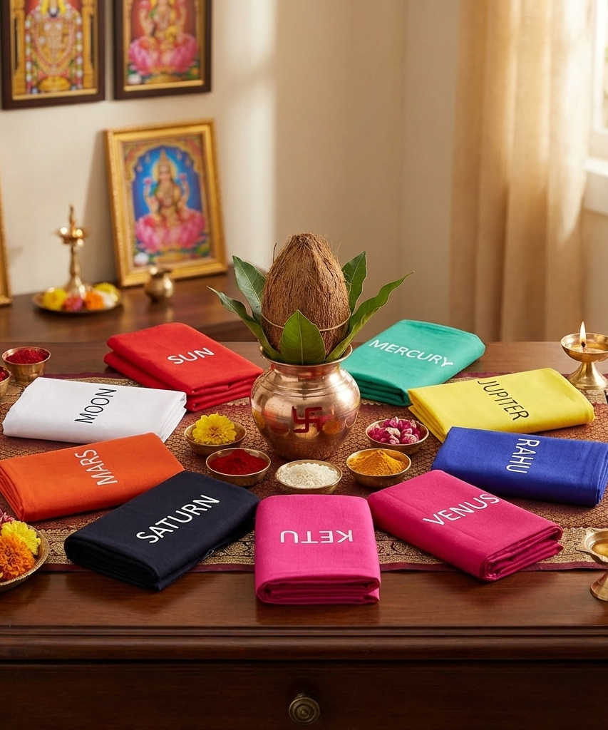 Navagraha pooja clothes-Navagraha Clothes Pieces Material( Pack of 9 )